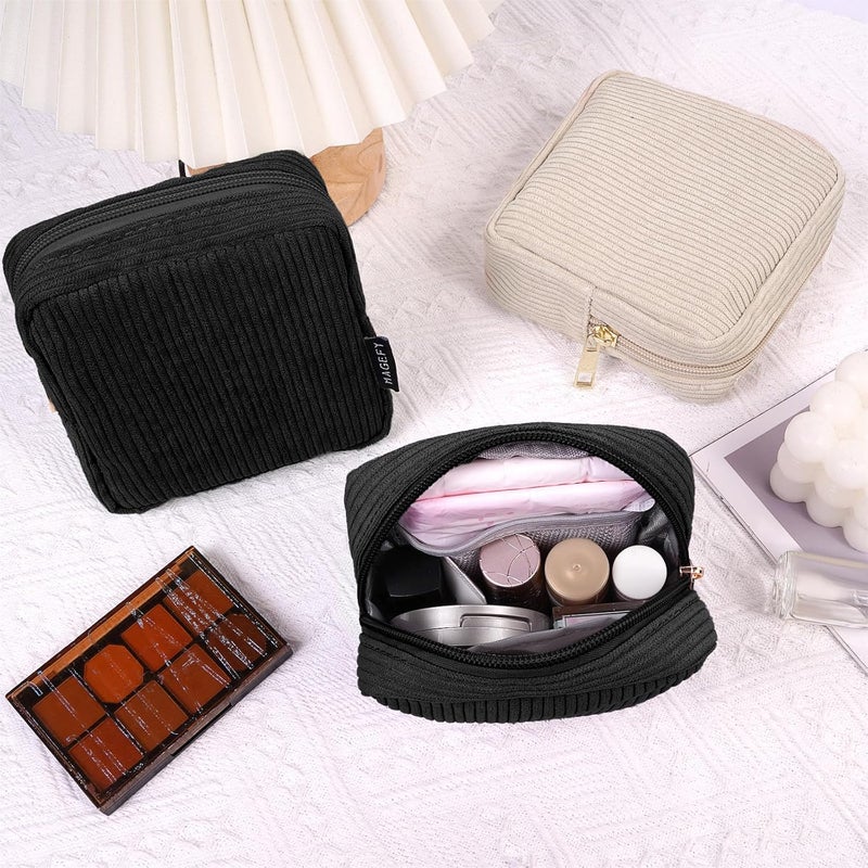 MAGEFY Small Makeup Bag for Purse Mini Cosmetics Bag Corduroy Cute Cosmetic Pouch for Women with Slip-in Pockets - Image 5